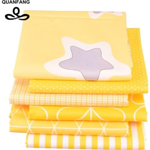 QUANFANG 6pcs/Lot Yellow Series Printed Twill Cotton Fabric For Patchwork DIY Sewing,Quilting Material,Baby,Child 40x50cm,20x25c