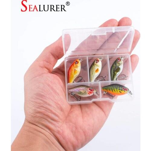 SEALURER 5PCS/Lot 2g 3.5cm Topwater 0.1-0.5m Wobbler Japan Mini Crankbait 5Baits with Plastic Box Fly Fishing Lure Crazy Wobbler