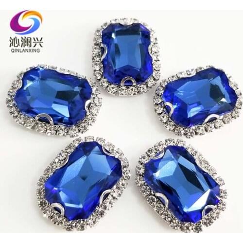 Light blue 3D Anti scratch top glass crystal buckle,Silver bottom Sew on stones,DIY/Clothing accessories SWCB12