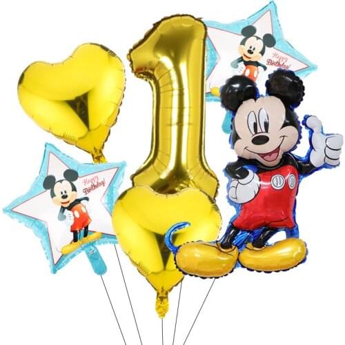 6pcs Disney Mickey Minnie Mouse Party Foil Balloons Gold Rose 0-9 Digital Balloons Baby Shower Party Decoration Kids Favor Toys