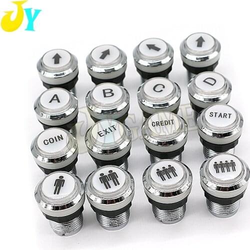 1PCS CHROME Plated illuminated arcade push button 5V 12v LED Arcade Start Push Button with micro switch 1P 2P START CREDIT PAUSE