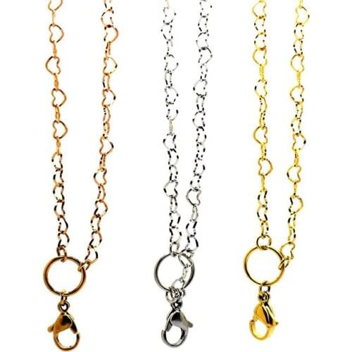 BOFEE 10PCS Long Necklace Chain Charms Pendant 316L Stainless Steel Heart Shape Link Personality Fashion Jewelry Women Gift