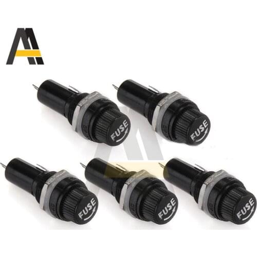 10Pcs/lot Fuse Holders 5x20 mm Black Insurance Tube Socket Fuse Holder 5*20MM 10A 250V Mount Screw Cap Fuse Holder Case Socket