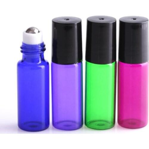 100pcs/lot 1ml 2ml 3ml 5m Glass Roll on Bottle Sample Test Roller Essential Oil Vials with Stainless Steel roller Colorful