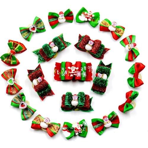 200pcs Holiday new Christmas Pet Dog Hair Bows bowknot hairpin head flower Pet Supplies Grooming Dog Accessories P99