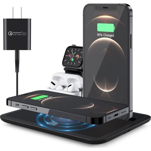 4 in 1 Wireless Charging Station QI Fast Wireless Charger Stand Dock Compatible For iPhone 12 for Airpods Pro iWatch For Samsung