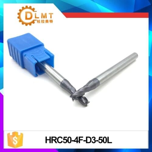 5pcs HRC50 4F 3mm 4mm EndMills 50L 4Flute Straight Shank Regular Length Flat Spiral EndMills for CNC Machine Tool Milling Cutter