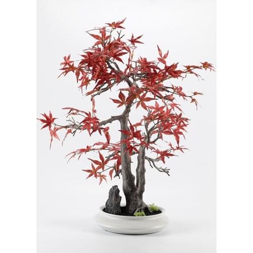 80CM new Chinese Fengshui Red maple bonsai set simulation decoration simulation plant large ornaments