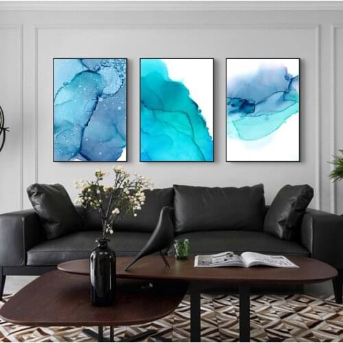 Abstract Cyan Watercolor Painting Poster Canvas Print Painting Wall Art Living Room Home Decoration