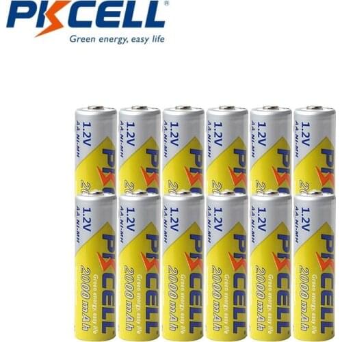 12PCS PKCELL AA Rechargeable Battery NIMH 1.2V 2000mah Battery Real Capacity For Flash Light