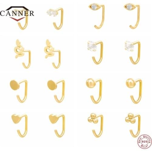 CANNER Real 925 Sterling Silver Fashion U-shaped Zircon Stud Earrings for Women Piercing Earring Jewelry Pendientes Kolczyki
