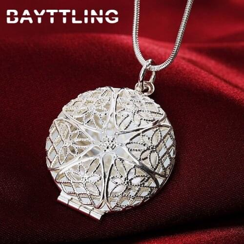 BAYTTLING 925 Sterling Silver 18 Inch Link/Snake Chain Round Photo Frame Pendant Necklace For Woman Fashion Wedding Gift Jewelry