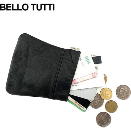 BELLO TUTTI Leather Wallet Small Coin Purse Girls Women Mini Purse Sheepskin Leather Money Bag Teen Cash Pouch Black