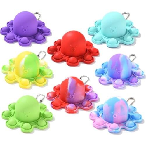 Keychain Stress Relief Squishy Pops It Fidget Toys Octopus Push Bubble Pops Fidget Sensory Toy For Autism Special