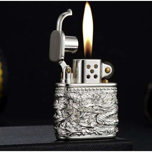 Armor God Dragon Bright Silver Old Nine Door Kerosene Lighter Pure Copper High-end Business Hand Gift Smoking Accessories