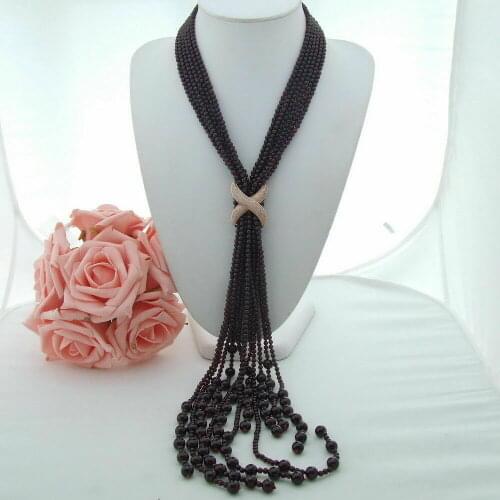 37" 6 Strands Garnet Long Necklace zircon Pendant