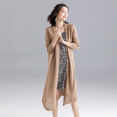 2020 New long knit thin linen cardigan female Spring Summer thin ice linen long sleeve linen coat