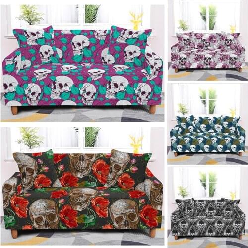 Skull elastic sofa covers for living room L-style sectional couch cover protector single/double/three/four slipcover