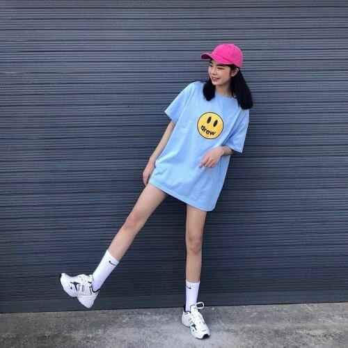 DREW T Shirt Summer 100% Cotton Men O-neck T-shirt Male Womens tshirt Short Sleeve High Quality Tops HOUSE JUSTIN Brand Smiley