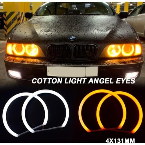 Hopstyling 4x131mm Dual Color White&Yellow Cotton Light Angel Eyes for BMW E36 E38 E39 E46 Projector Auto Headlight Accessory