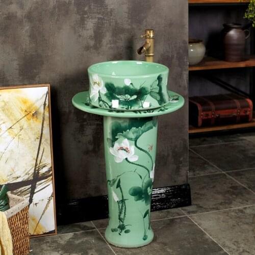 China Basin With One Balcony Ceramic Pillar Washbasin Toilet Pillar Basin Vertical Floor Type Household pedestal basin