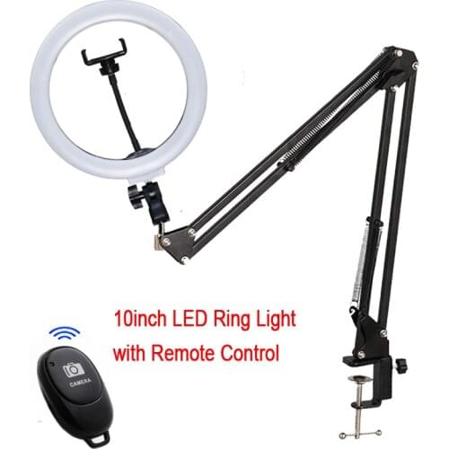 10'' Photo Studio LED Selfie Ring Light 3 Colors 3200K-5600K Photography Phone Video Fill Light With Long arm lazy Phone Holder