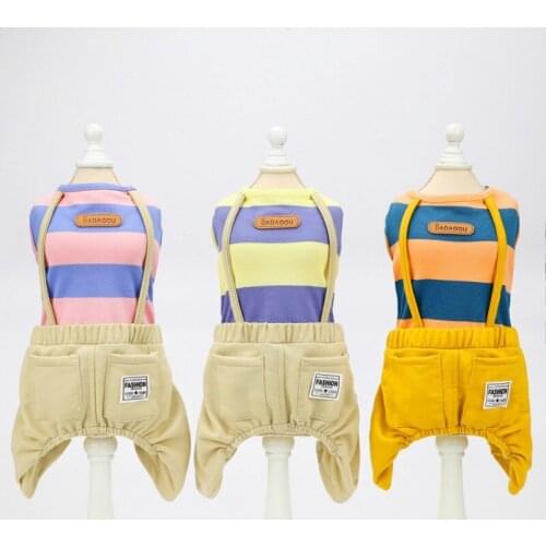 Pet Dog Cat Jumpsuit Cute Fashion Striped Suspender Pants Cotton Material Soft And Comfortable Pet Cat Dog Clothes Summer