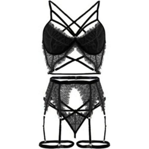Lingerie Womens Underwear Set Sexy Bra Underwear Goth Lingerie 3 Piece Set Brassiere Erotic Lingerie Female Bra Set