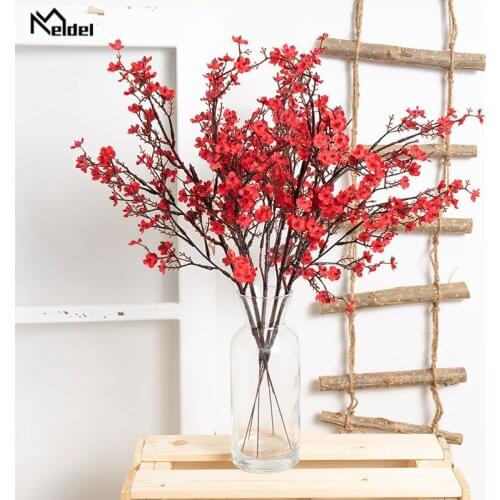 Meldel Blue cherry blossom plastic branch artificial silk flowers Cherry for wedding home store decoration white fake flowers