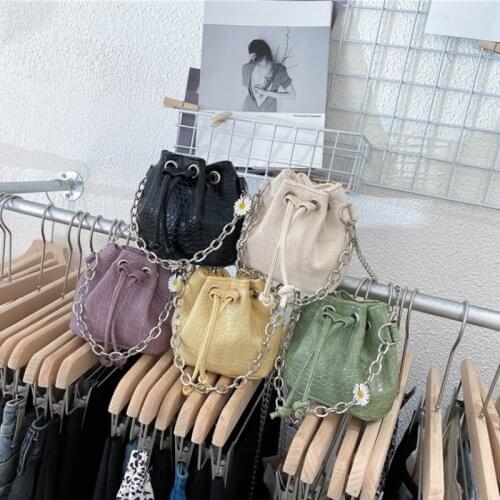Fashion Sweet Alligator Daisy Crossbody Bags Women Chain Shoulder Bag Girls Small Drawstring Bucket Bag Messenger Bags Handbag