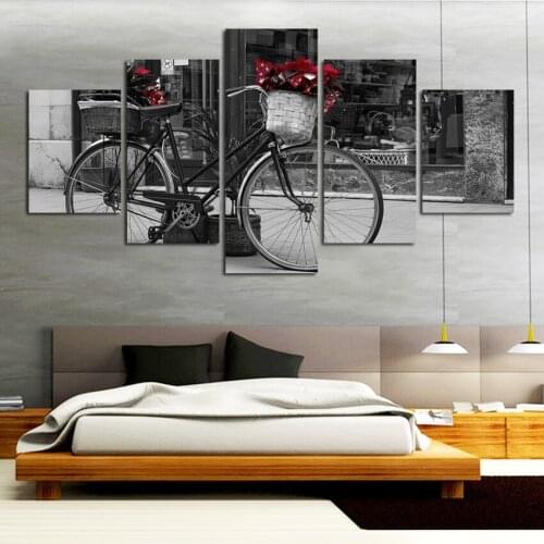 Canvas Painting Frame Modular Picture Wall Art Home Decoration For Living Room Poster 5 Panel Bicycle Modern Printing Type