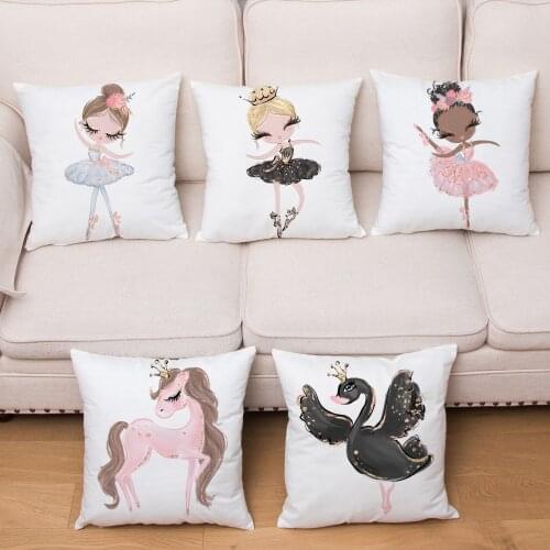 Cartoon Black Swan Dance Princess Print Cushion Cover Super Soft Short Plush Pillowcase 45*45 Pillows Covers Home Decor For Sofa