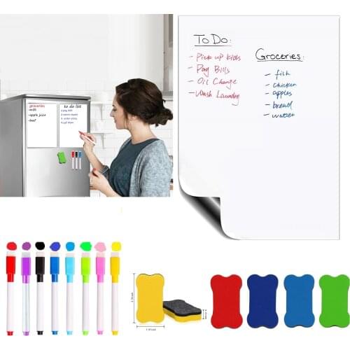 A5 Soft Fridge Magnet Sticker Message Board Magnetic Whiteboard Notepad White Board Marker Eraser Writing Pad RecordMemo Sheet