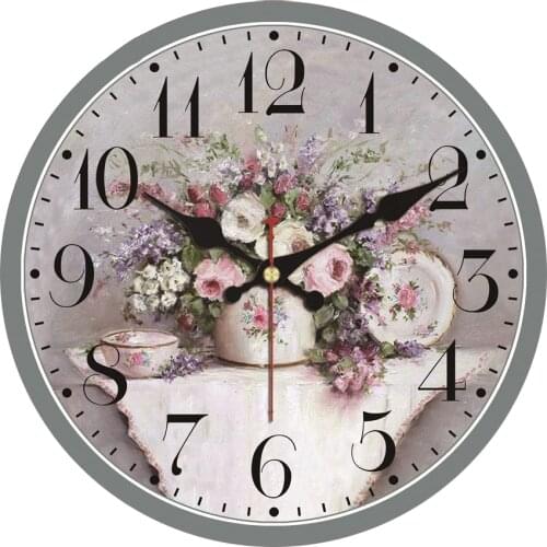 Pink Flowers Arabic Numerals Wall Clock,Silent&Non-Ticking Feature,Antique Style For Kitchen Office Home Study Room