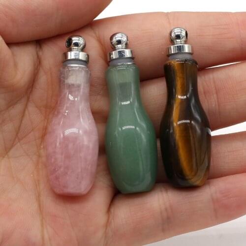 Natural Gems Stone Essential Oil Diffuser Perfume Bottle Pendants Rose Quartzs Tiger Eye Stone Vase Shape for Jewelry Making