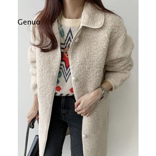 New 2021 Autumn Winter Women Jackets Warm Korean Style Office Lady Coat Outerwear Wool Blends Wild Long Tops