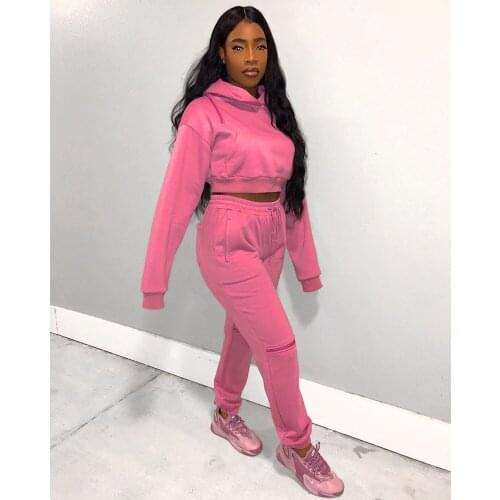 Ueteey New Two-piece Casual Fahsion Solid Zip Design Hooded Tracksuit Women Pant Set