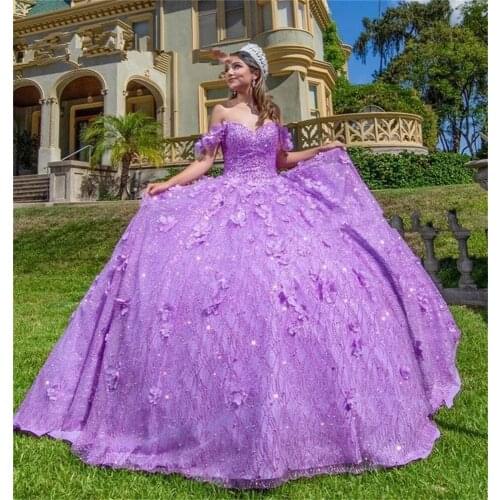 Charming Off Shoulder Purple Sequins Beaded Quinceanera Dresses Sweet 16 Dress vestidos de 15 años 2021 Lavender