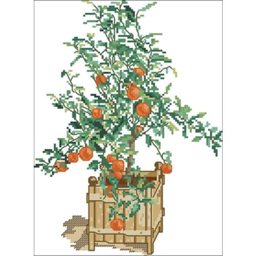 Orange tree in the tub patterns Counted Cross Stitch 11CT 14CT 18CT DIY Chinese Cross Stitch Kits Embroidery Needlework Sets