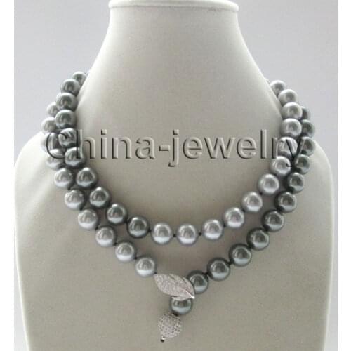 35" 12mm peacock black + gray perfect round south sea shell pearl necklace - GP