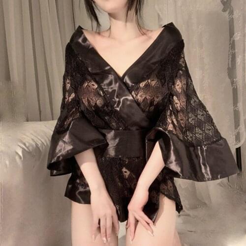 Large size sexy underwear sexy Japanese hollow kimono extreme temptation uniform suit bathrobe night gown nightclub anchor