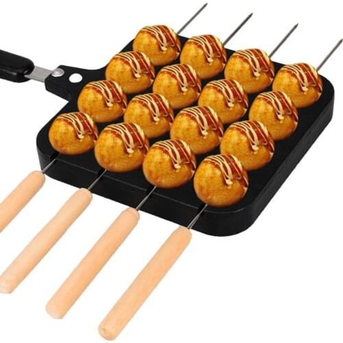 16 Holes Takoyaki Maker Grill Pan Aluminum Octopus Ball Plate With Baking Needles Non-Stick Baking Pan Kitchen Accessories