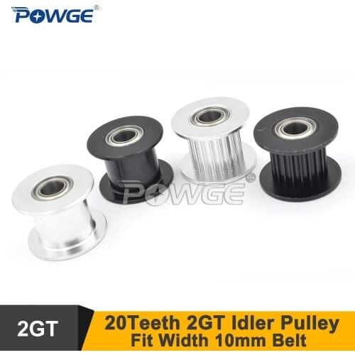 POWGE 20 Teeth 2GT Idler Pulley Bore 5mm For Width=9/10mm GT2 2M Belt 20T 20Teeth GT2 Passive Pulley With Bearing 20-2GT