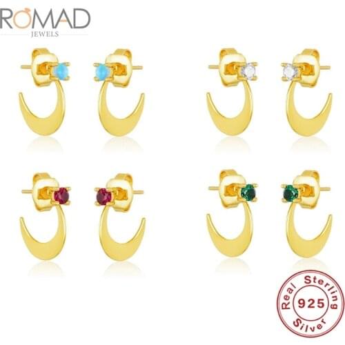 ROMAD 2020 New Small S925 Sterling Silver Piercing Stud Earrings Trendy Jewelry Simple Crescent Embracing Zircon Earrings Set