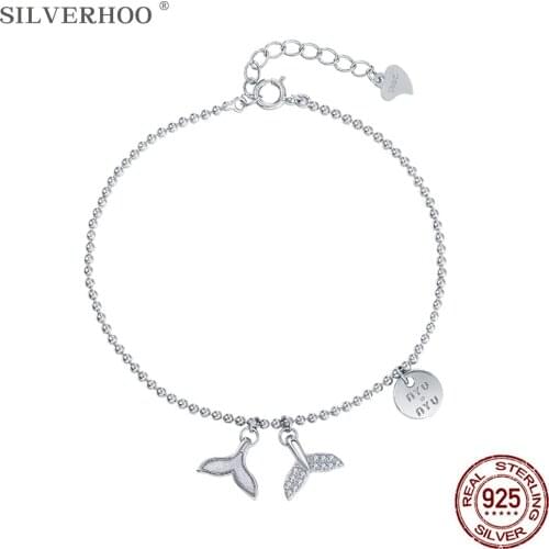 SILVERHOO Real Sterling Silver 925 Jewelry Chain Bracelets Womens Minimalist Shining Fishtail Tag Adjustable Charms Bracelet