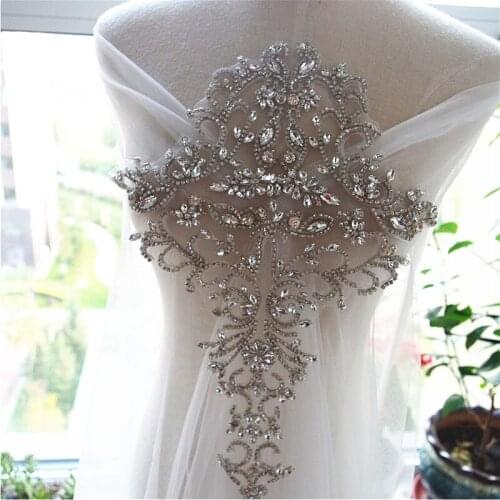Rhinestone Applique Heavy Beads Motif Diamante Lace Patch sewing on Bridal Wedding Ball Dress Gown
