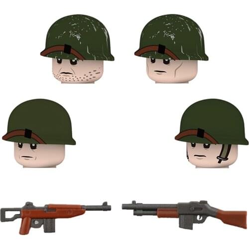WW2 Military US Army Infantry Accessory Building Blocks American Volunteer Soldier Figures Helmet Guns Weapons Bricks Toys