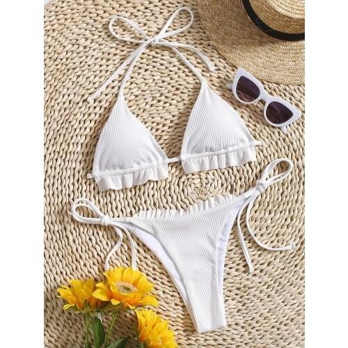 Tankini Swimsuits Ladies Micro White Bathing Suit Bikini Brazilian Set Bandage Solid Low Waist Mini Swimwear Women Two Pieces