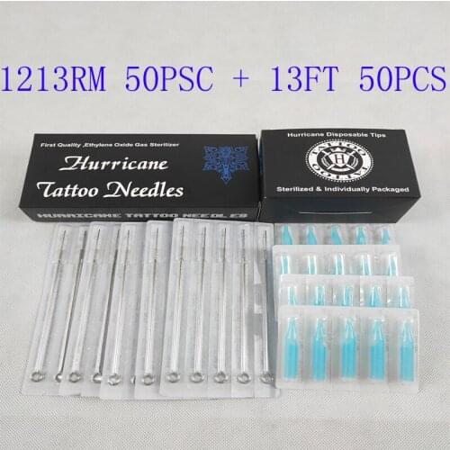 Tattoo Needles Tip (13RM+13FT) Tattoo Needles and Tubes Mixed 50PCS Sterile Tattoo Needles+ 50PCS Disposable Tattoo Tips