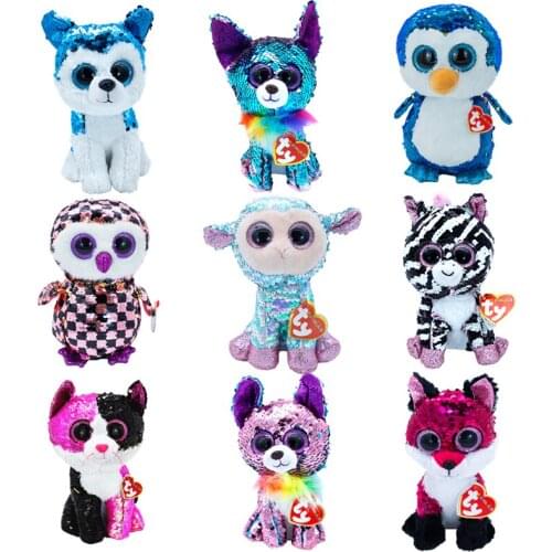 Ty Flippables Big Eyes 6"15 cm Sequin Dog Penguin Owl Sheep Zebra Fox Sparkling Collectible Animal Doll Toys Boys Girls Gift